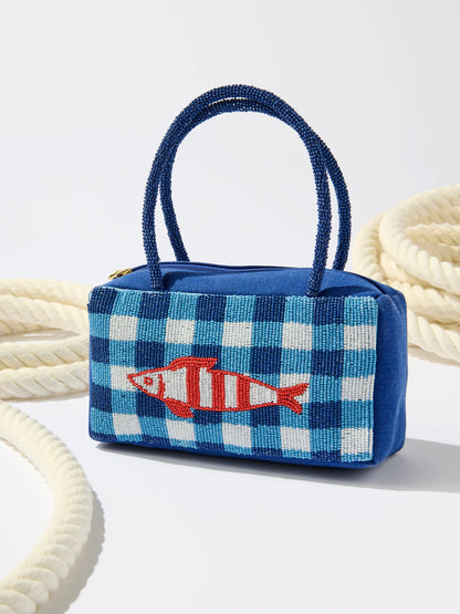 BEADED PLAID FISH BAG