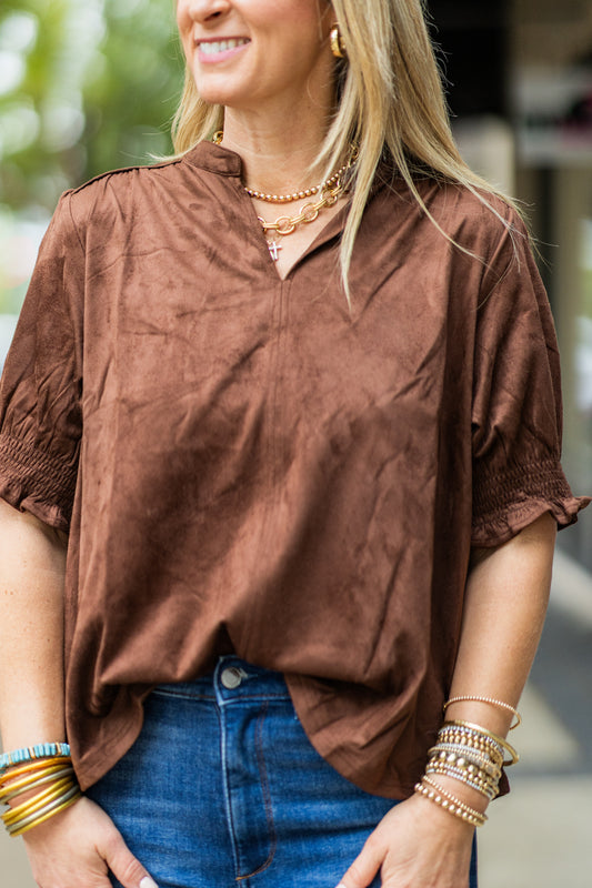CHOCOLATE SUEDE TOP