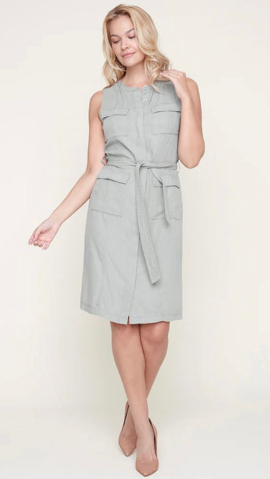 RENUAR R4323 WOVEN SLEEVELESS WAIST TIE DRESS