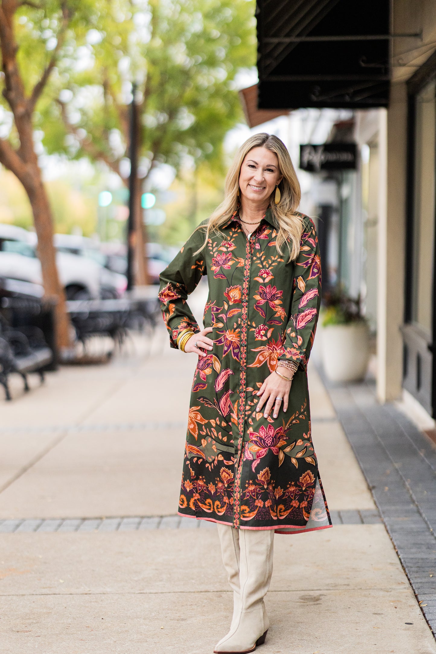 ELIZA OLIVE TRAILS DRESS