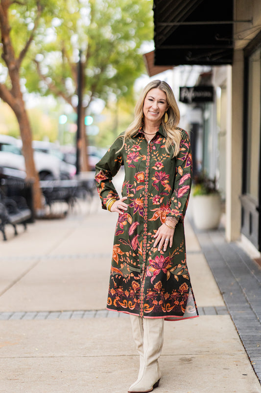 ELIZA OLIVE TRAILS DRESS