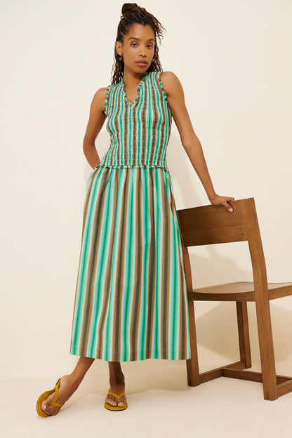RUE SHIRRED MIDI DRESS