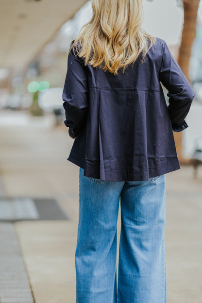 DARKEST NAVY POPLIN TOP