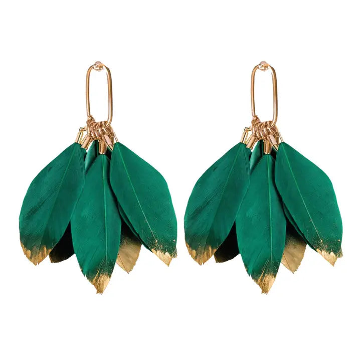 GOLD DIPPED FEATHER TASSEL EARRINGS