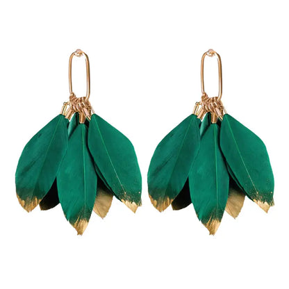 GOLD DIPPED FEATHER TASSEL EARRINGS