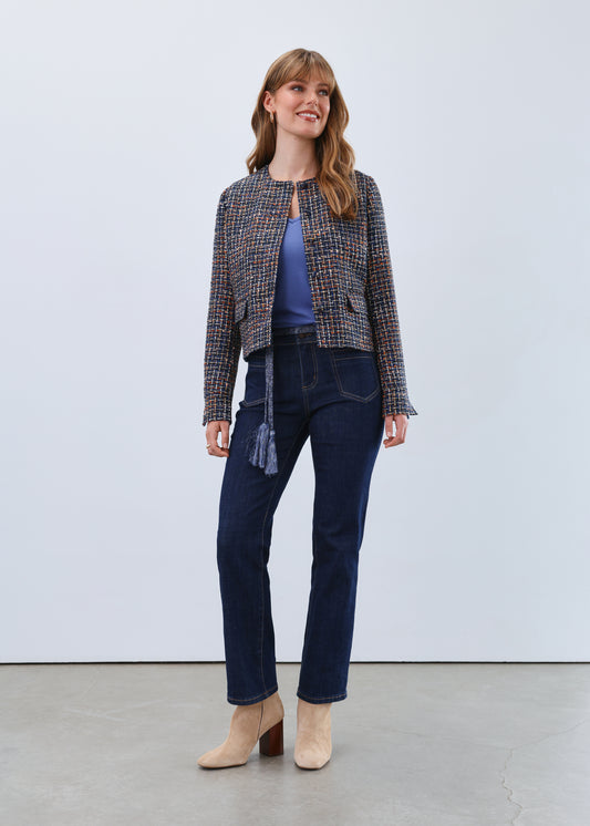 CLASSY COLLARLESS TWEED