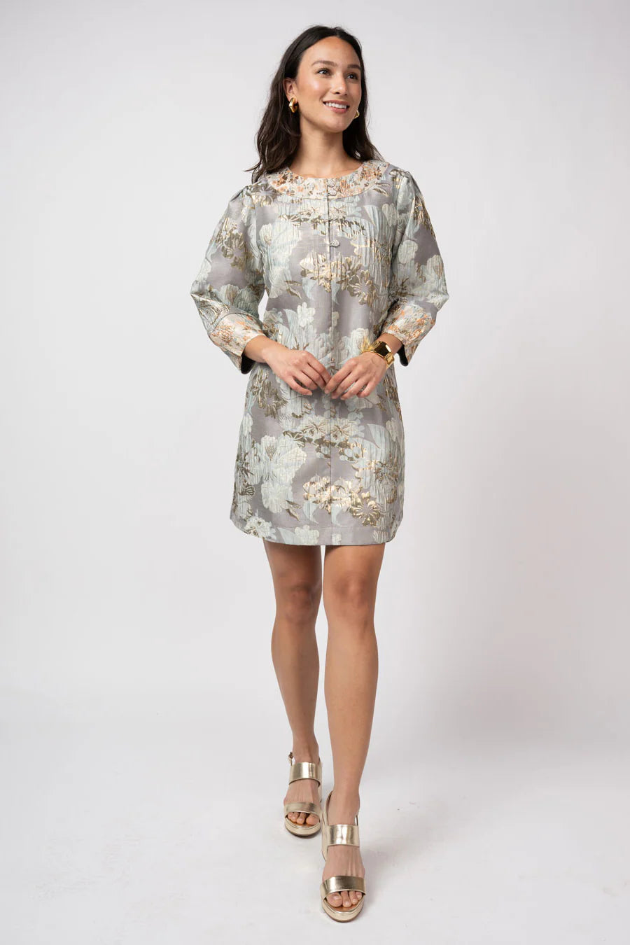 SMOKE JACQUARD BUTTON DRESS