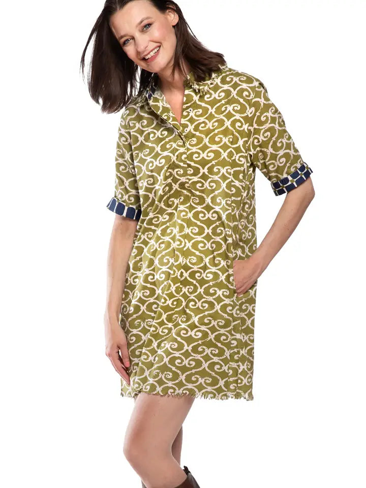 GREEN IVORY SWIRL CHATHAM DRESS