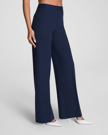 SPANX PERFECT FIT NAVY PONTE WIDE LEG PANT
