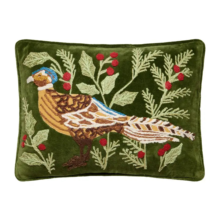 PHEASANT EMBROIDERY PILLOW