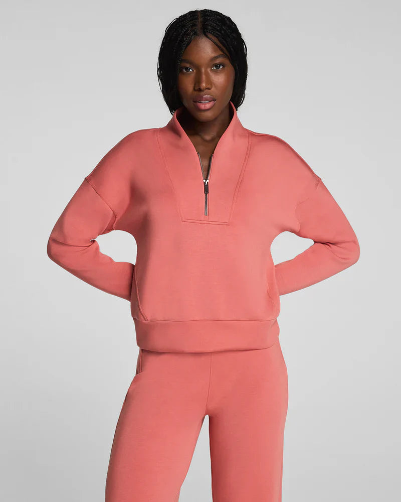 SPANX AIRESSENTIALS SHAWL COLLAR HALF ZIP CLAY