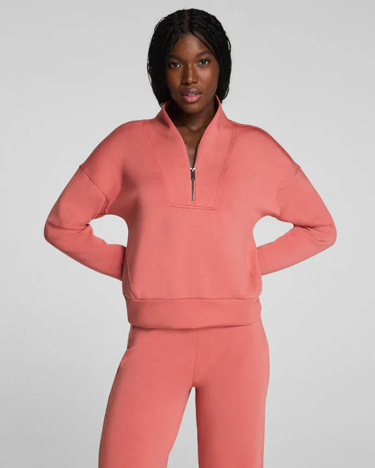 SPANX AIRESSENTIALS SHAWL COLLAR HALF ZIP CLAY