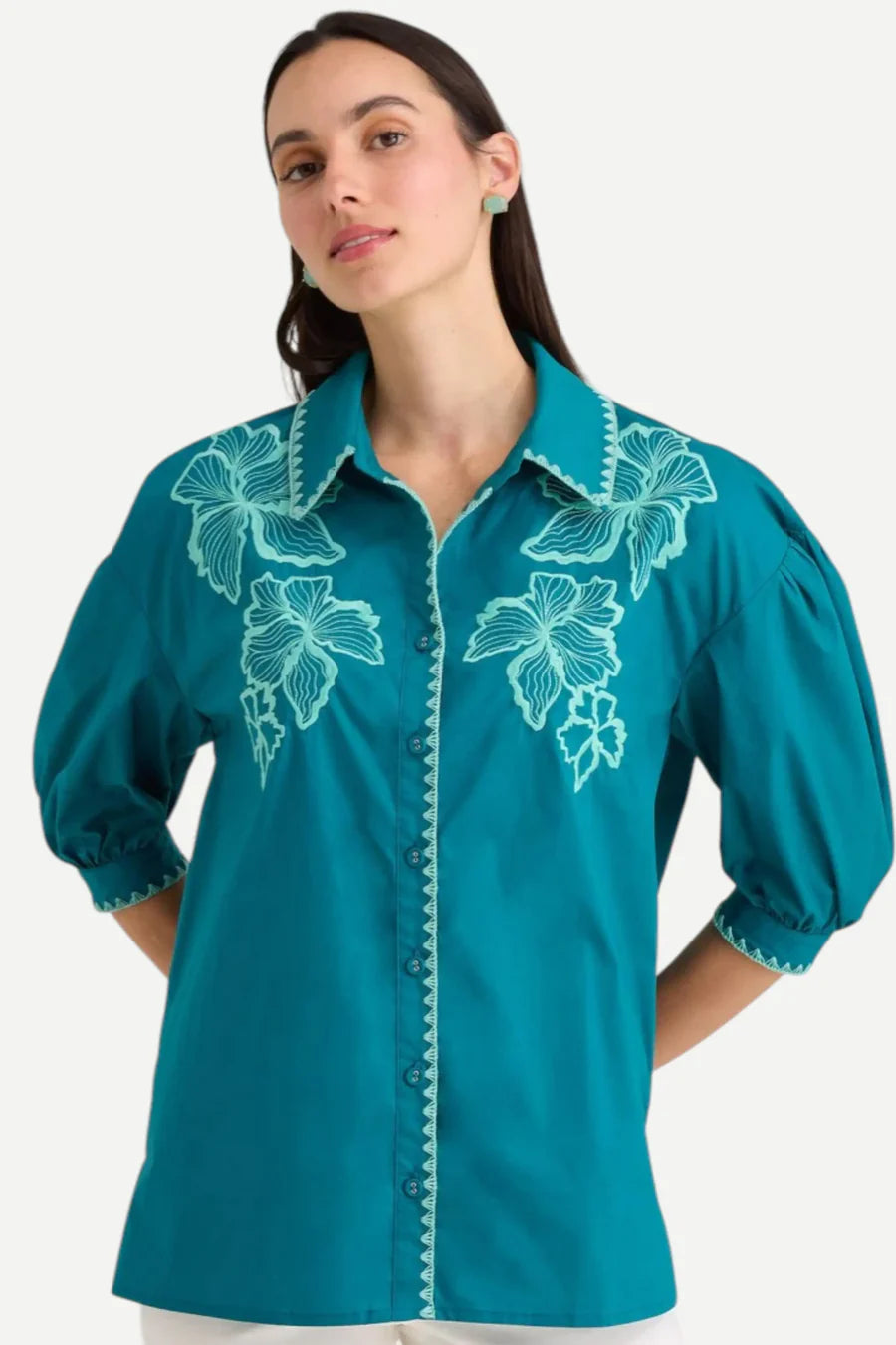 MOLLIE SHIRT IN TEAL FLORAL