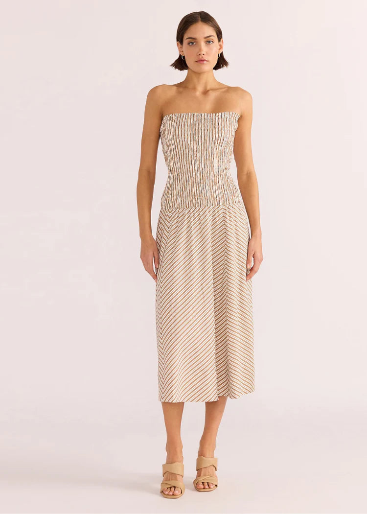 ARTEMIS SHIRRED STRAPLESS DRESS