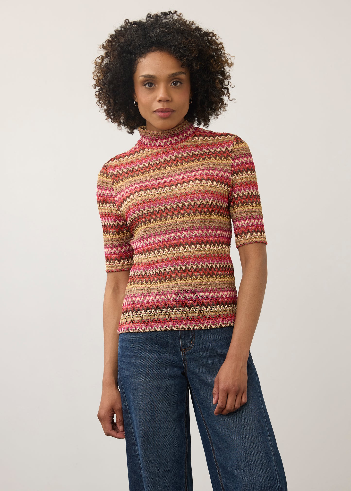MULTI LACE MOCK NECK TOP