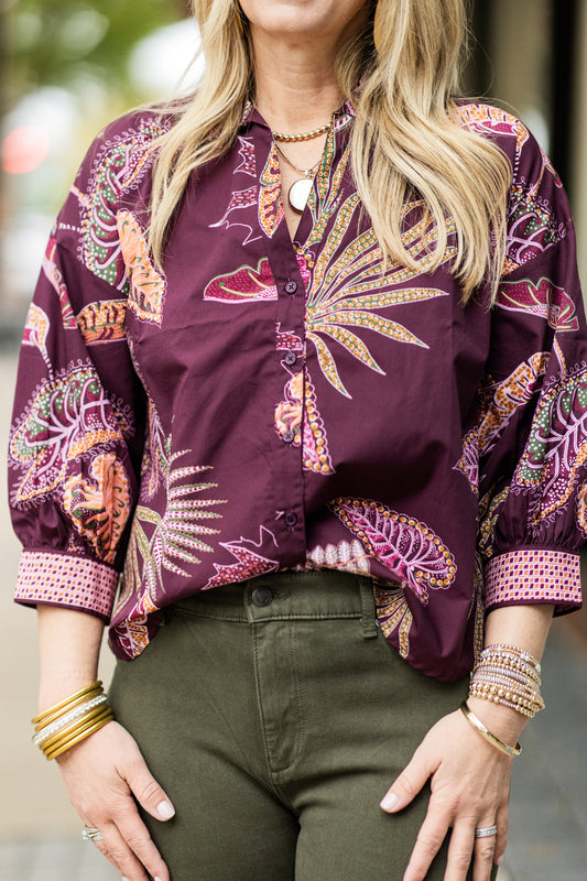 ELSA WINE FLORAL TOP