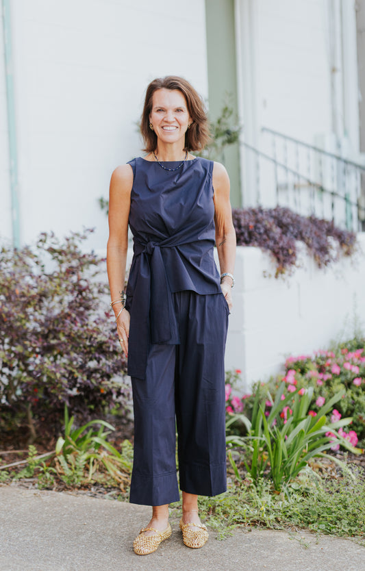 MIDNIGHT NAVY COTTON WRAP TOP