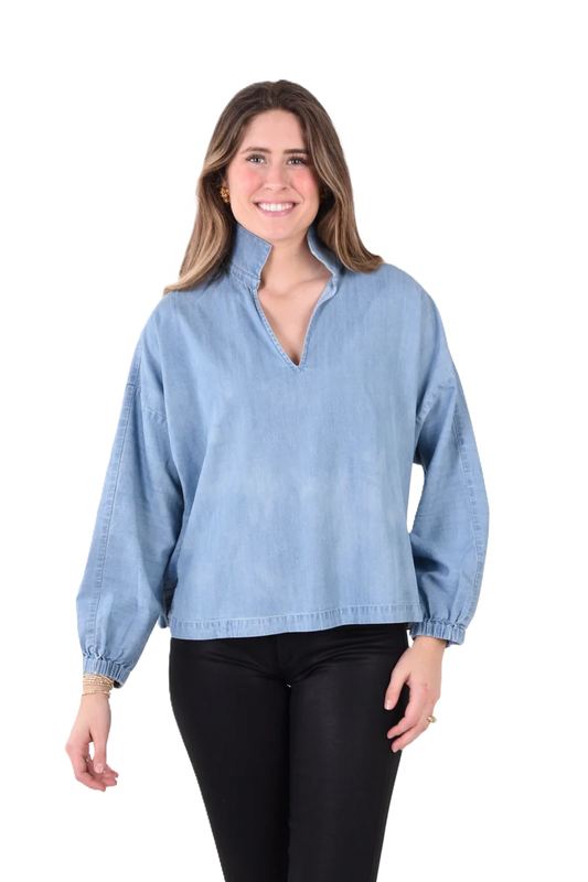 CHAMBRAY POPPY TOP BY EMILY MCCARTHY