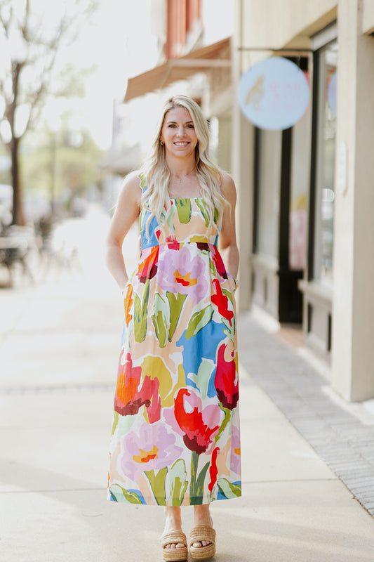 EVIE PAINTED PETALS DRESS