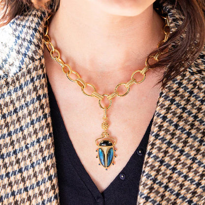 SCARB PENDANT GOLD BLUE BETTLE