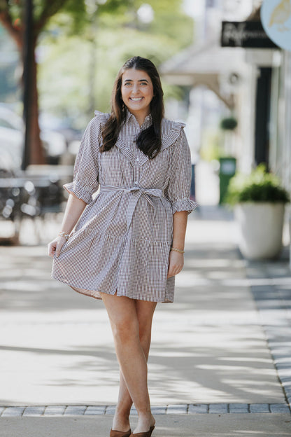 SANDSTONE GINGHAM AUTUMN DRESS