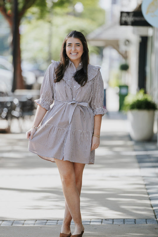 SANDSTONE GINGHAM AUTUMN DRESS