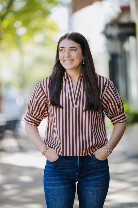 STRIPE DENIM TWILL TOP