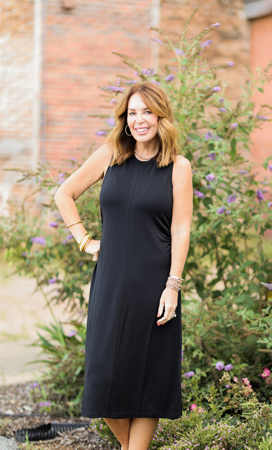 SLEEK JERSEY RUCHED TANK DRESS