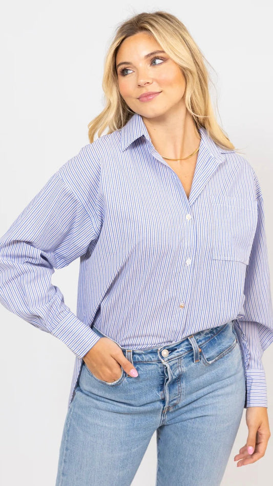 POPLIN STRIPE BUTTON UP