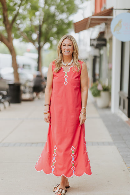 POPPY RED GEOMETRIC DRESS