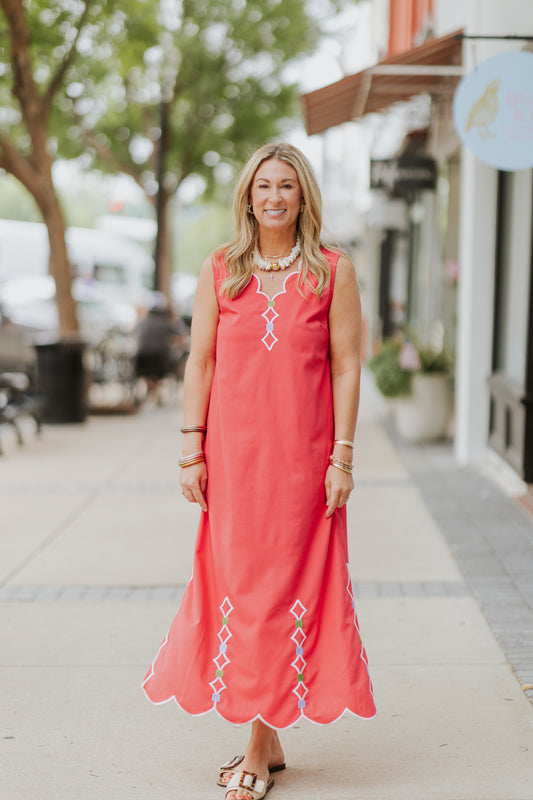 POPPY RED GEOMETRIC DRESS