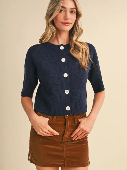 NAVY BASKET WEAVE SWEATER