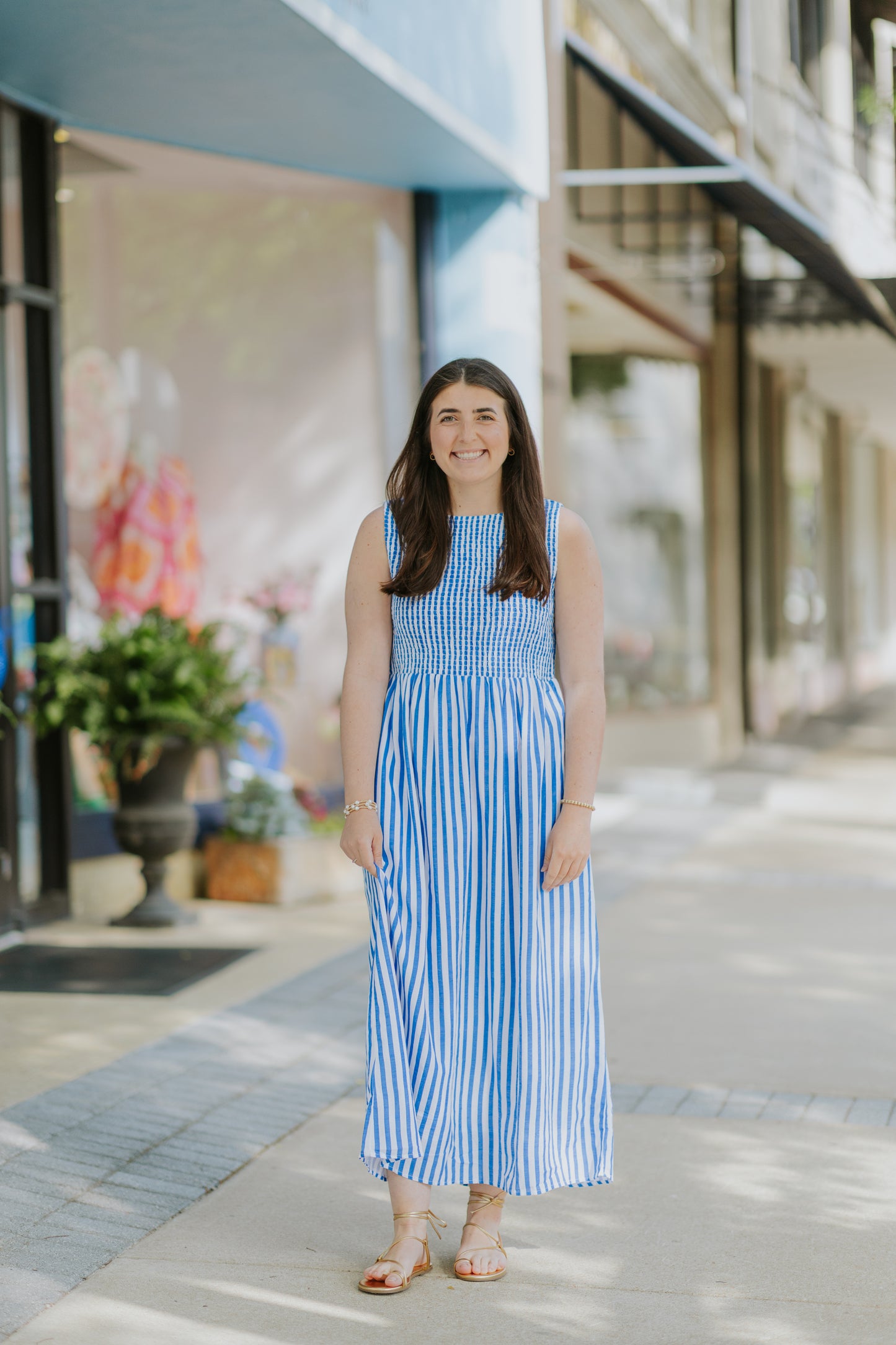 BLUE STRIPE MIDI DRESS