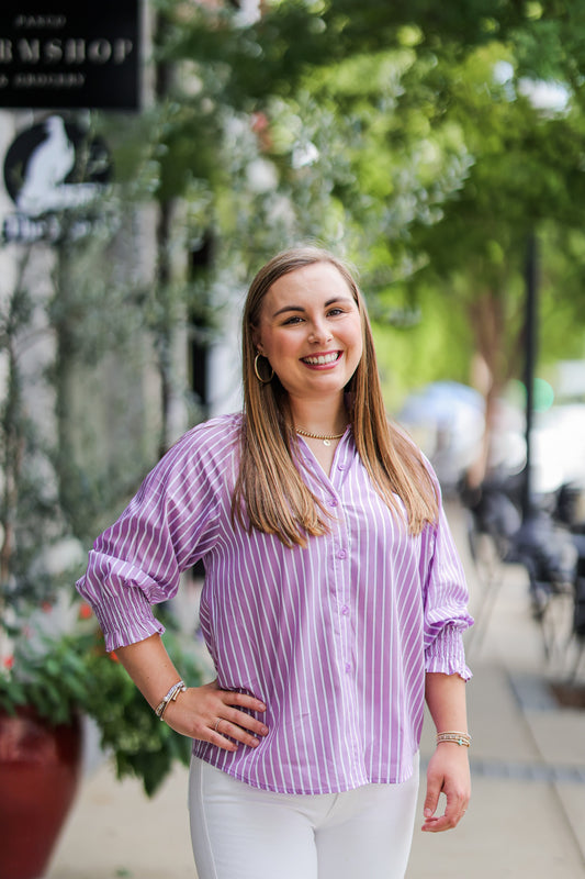 PURPLE STRIPE GATHER TOP