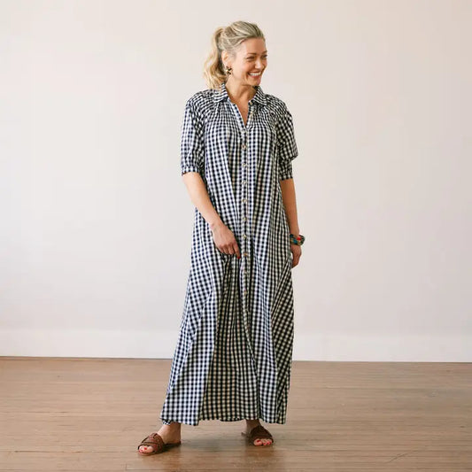 NAVY GINGHAM DRESS