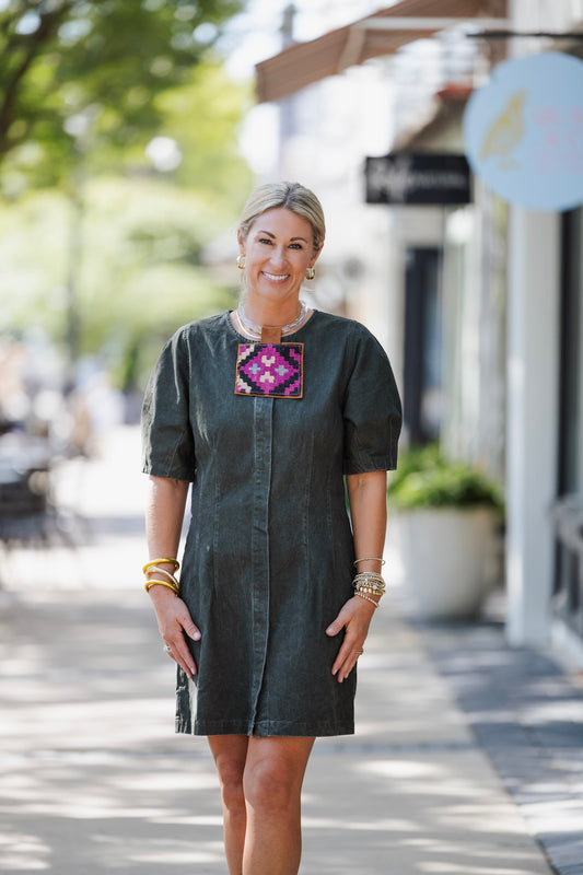 LILLA P WASHED TWILL JUNIPER SHIRT DRESS