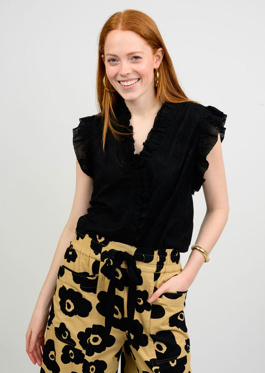 RUFFLED BLACK EYELET