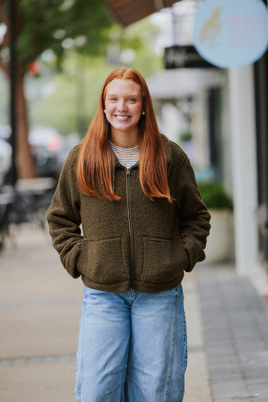 DENA FAUX SHEARLING ZIP UP JACKET
