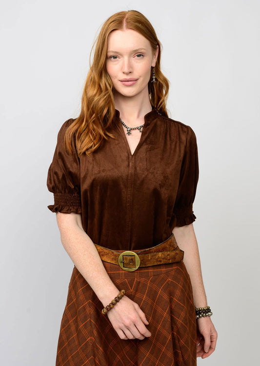 CHOCOLATE SUEDE TOP