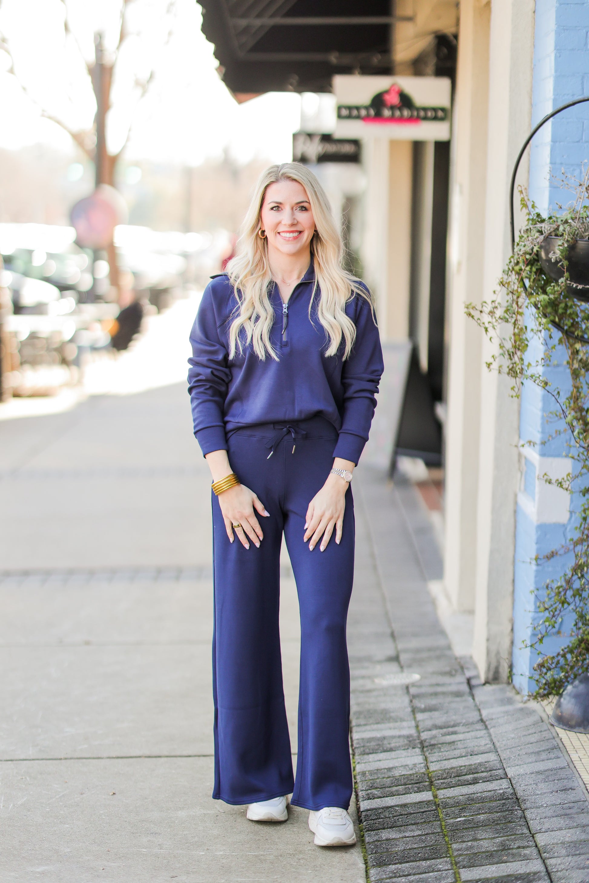spanx dress pants SPANX WIDE LEG AIRESSENTIALS WIDE LEG PANT BLUE INDIGO – Ally B Boutique