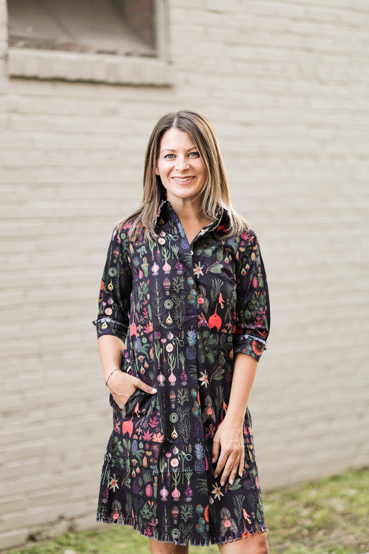 BLACK BOTANICAL DRESS