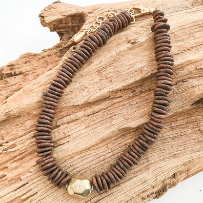 GEMSTONE HEISHI DISC NECKLACE WITH PRISM BRASS
