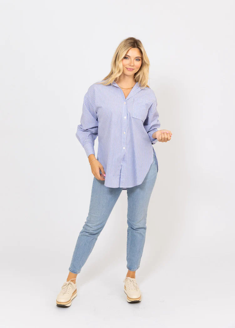 POPLIN STRIPE BUTTON UP