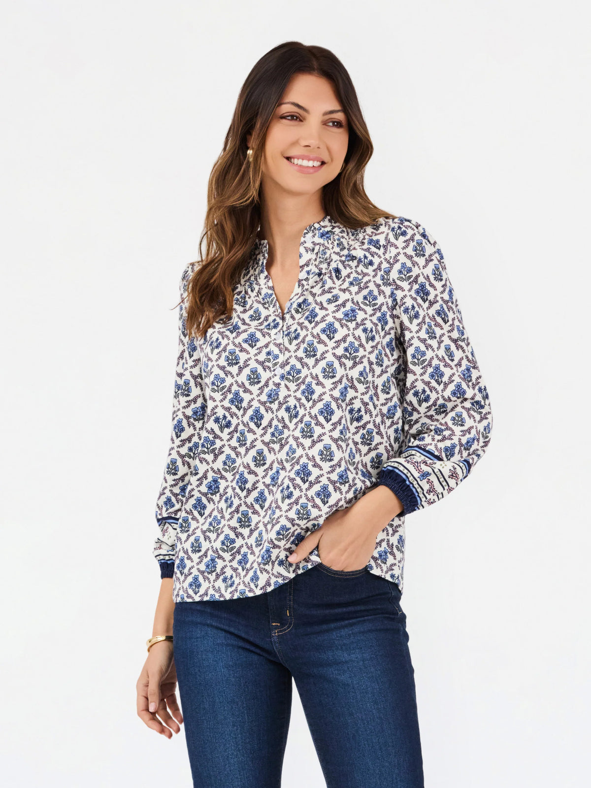 BLUE LATTICE CREST DAWN TOP