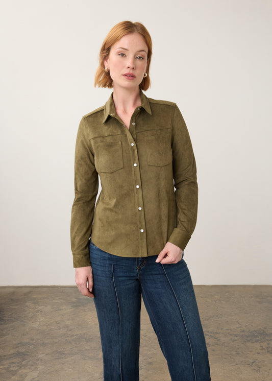 OLIVE SUEDE SHIRT