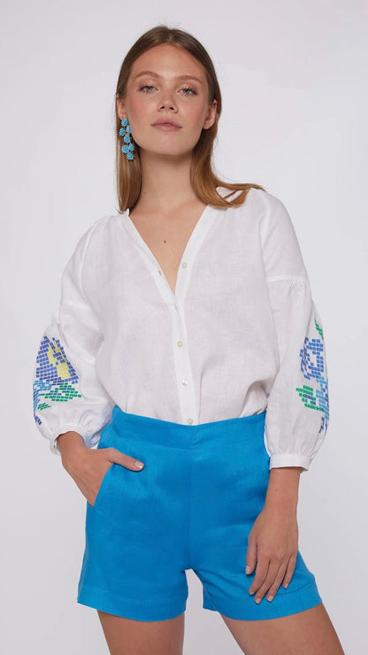 SHORT SANDRA BLUE LINEN