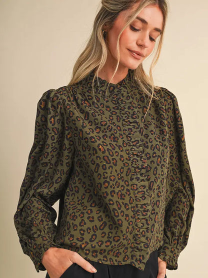 OLIVE LEOPARD BLOUSE