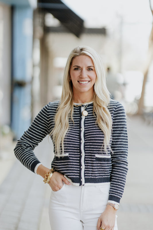 MERI NAVY STRIPE CARDI