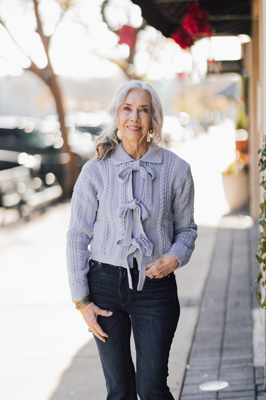 BLUE BABY CABLE KNIT SWEATER