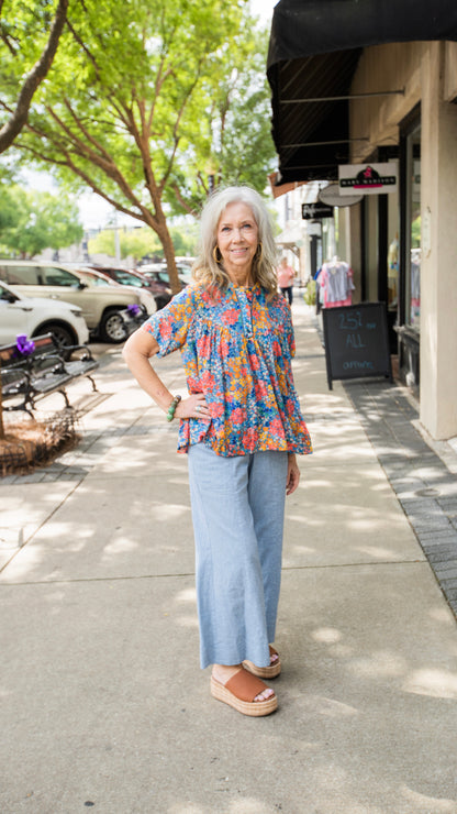 CADET BLUE LINEN SLOUCH PANT